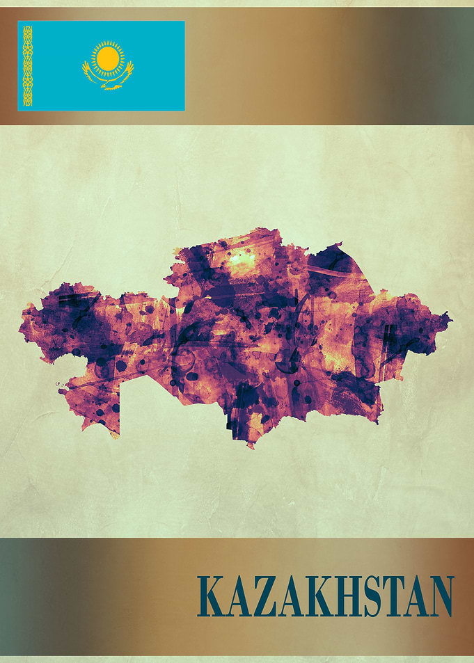 Kazakhstan Map with Flag