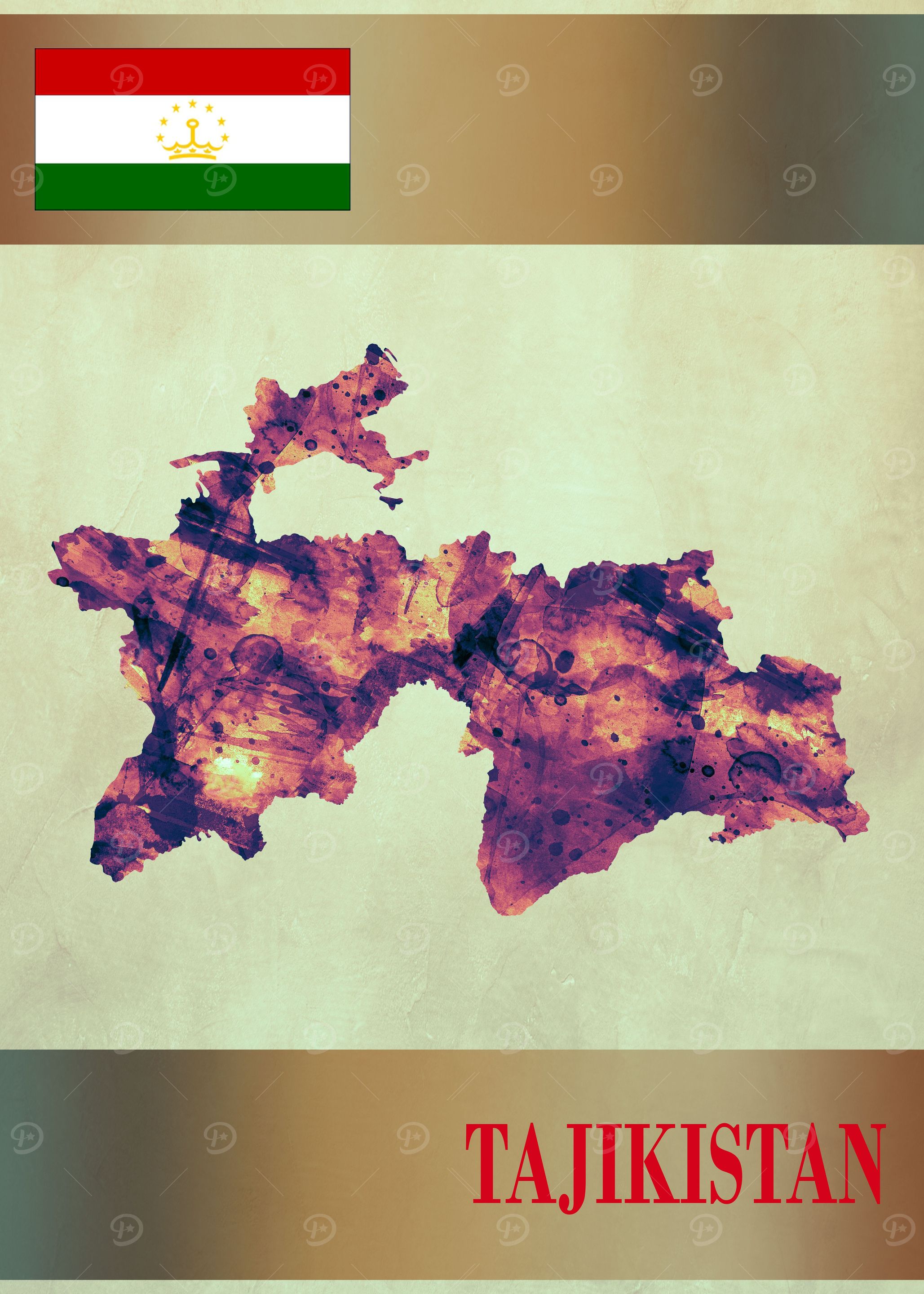 Tajikistan Map with Flag