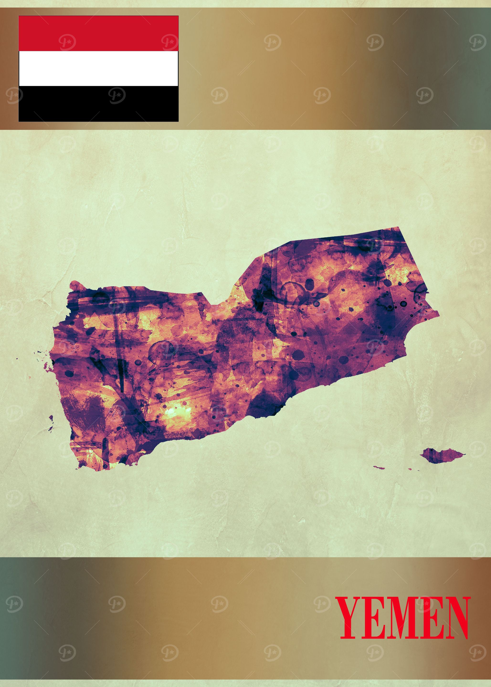 Yemen Map with Flag
