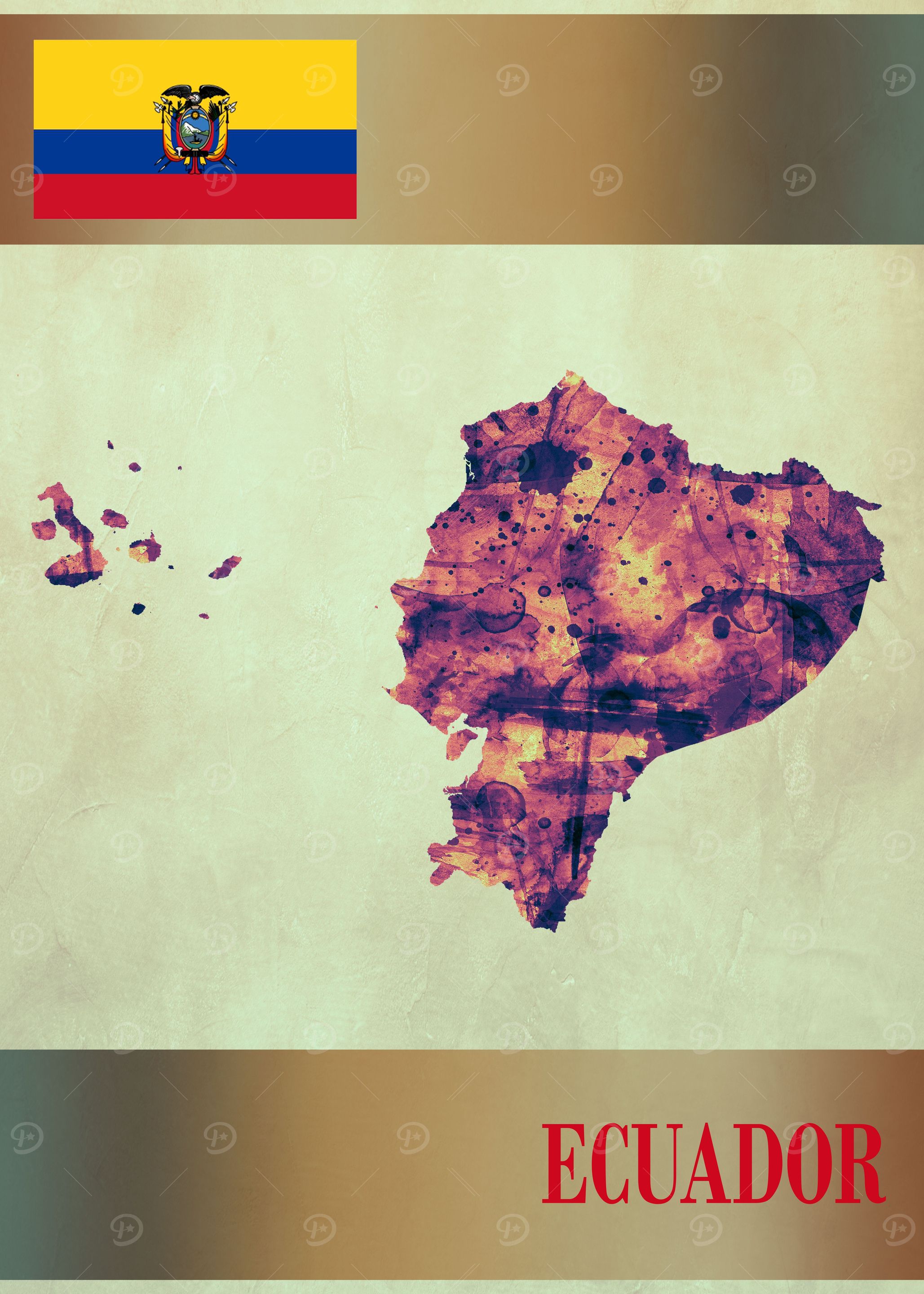Ecuador Map with Flag