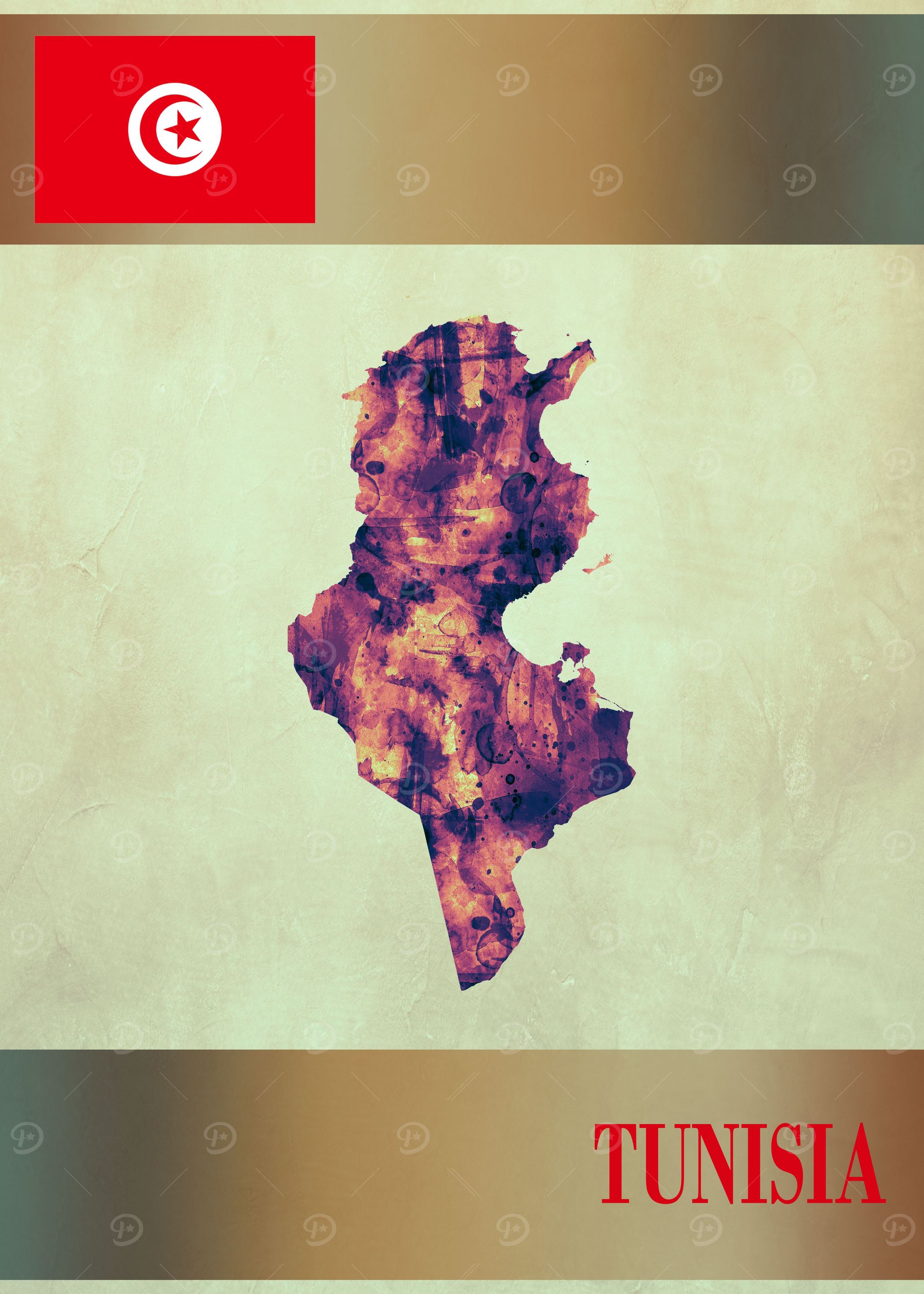 Tunisia Map with Flag