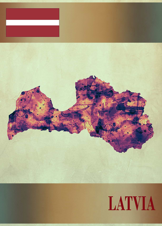 Latvia Map with Flag