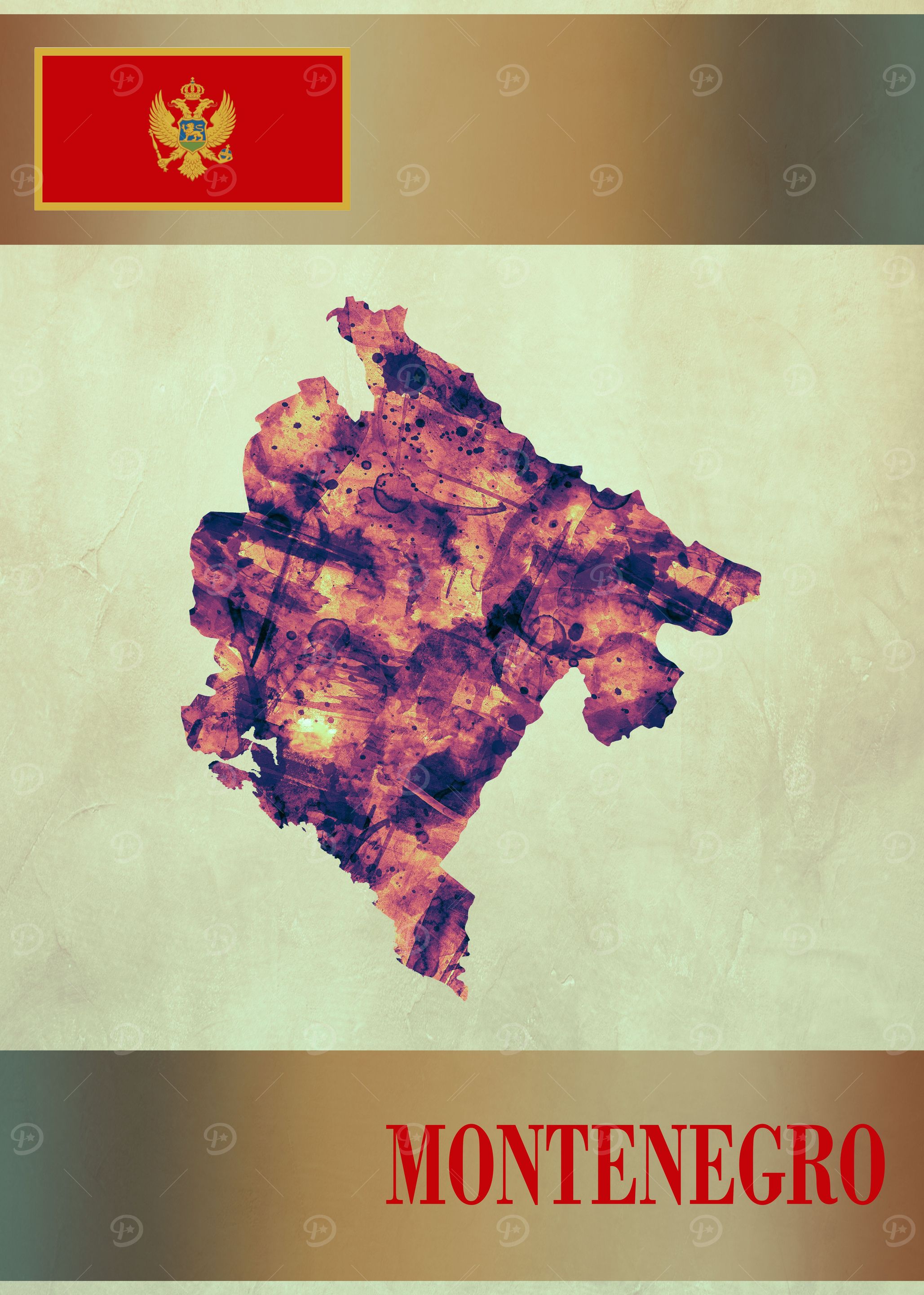 Montenegro Map with Flag
