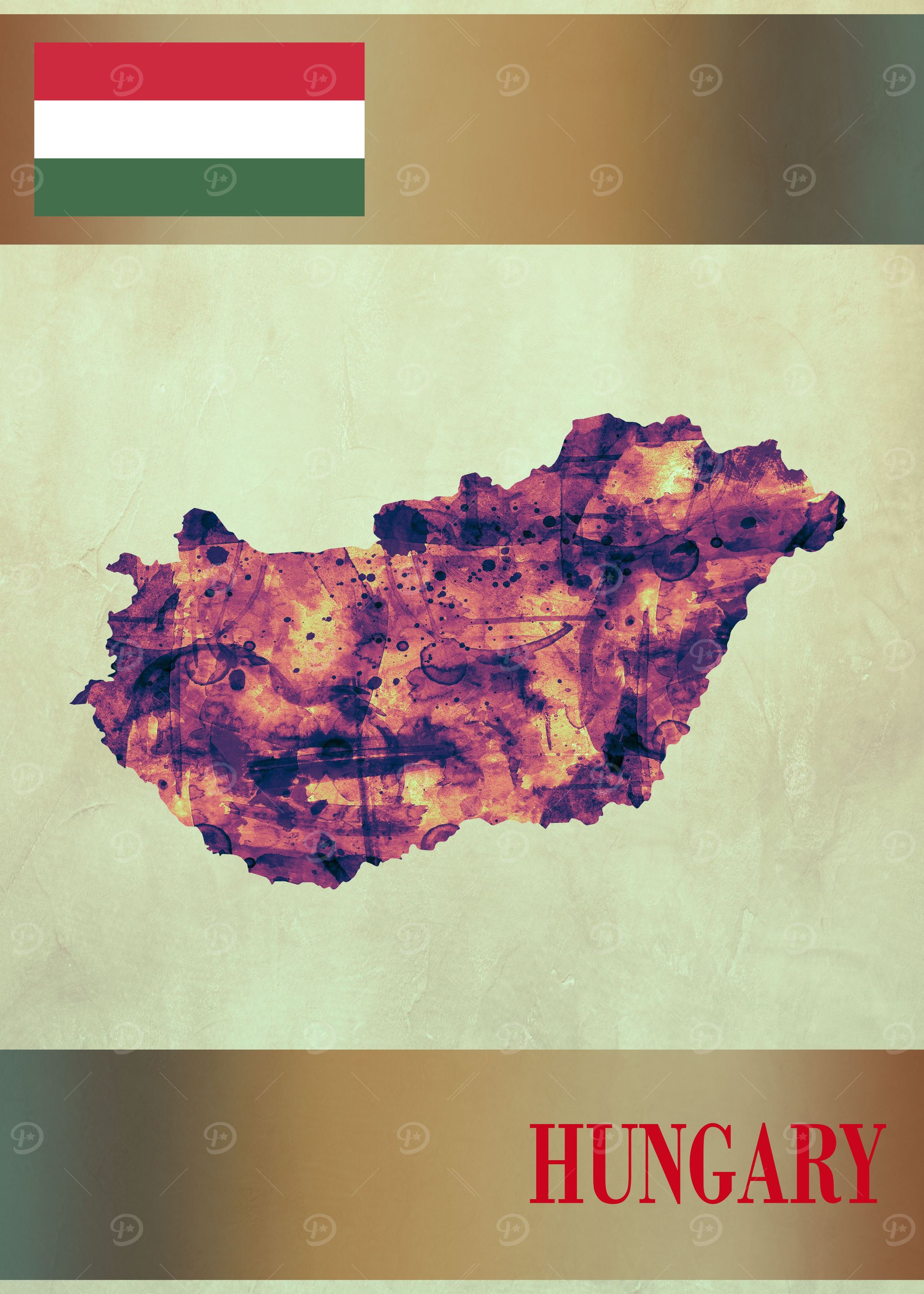 Hungary Map with Flag