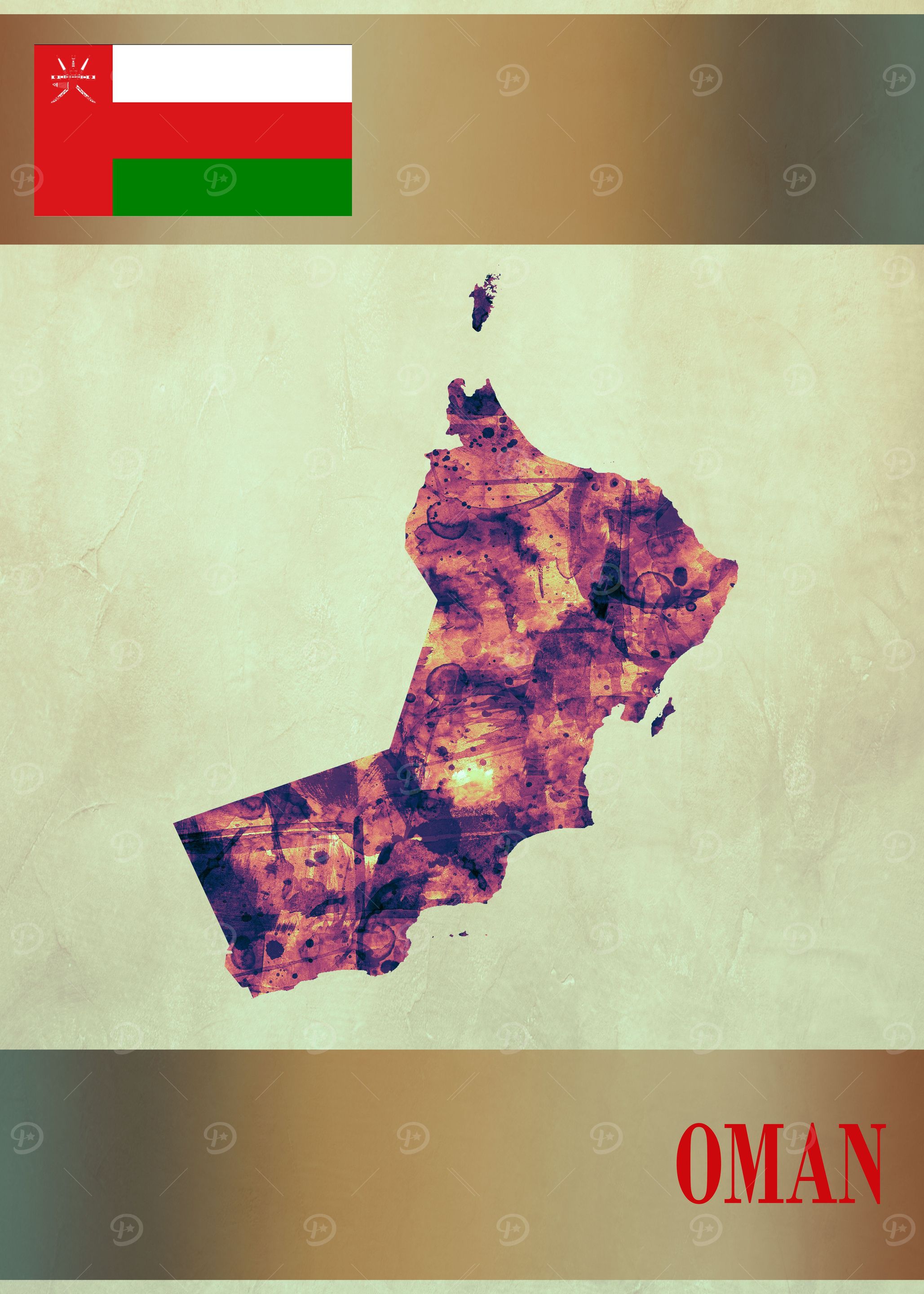 Oman Map with Flag