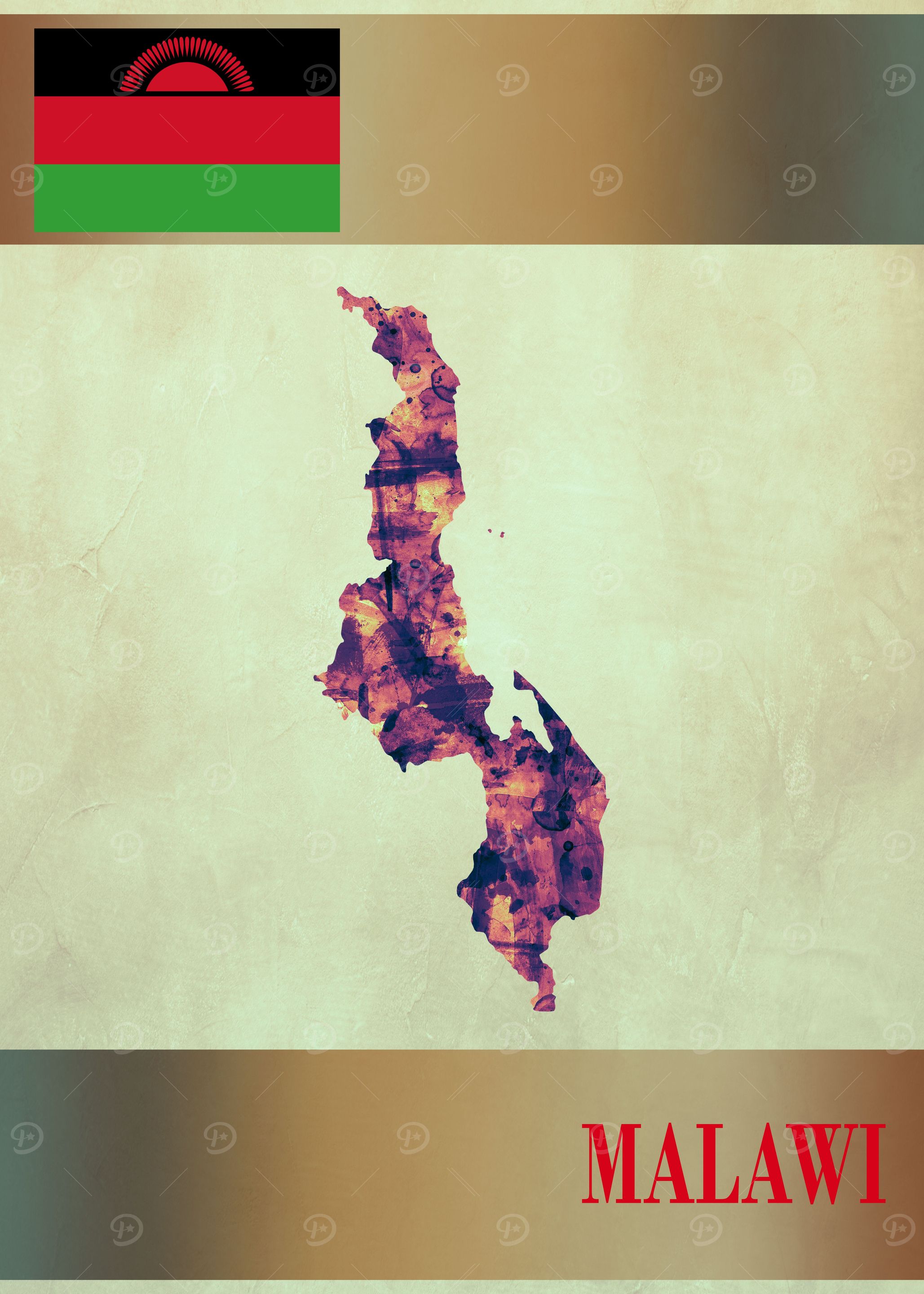 Malawi Map with Flag