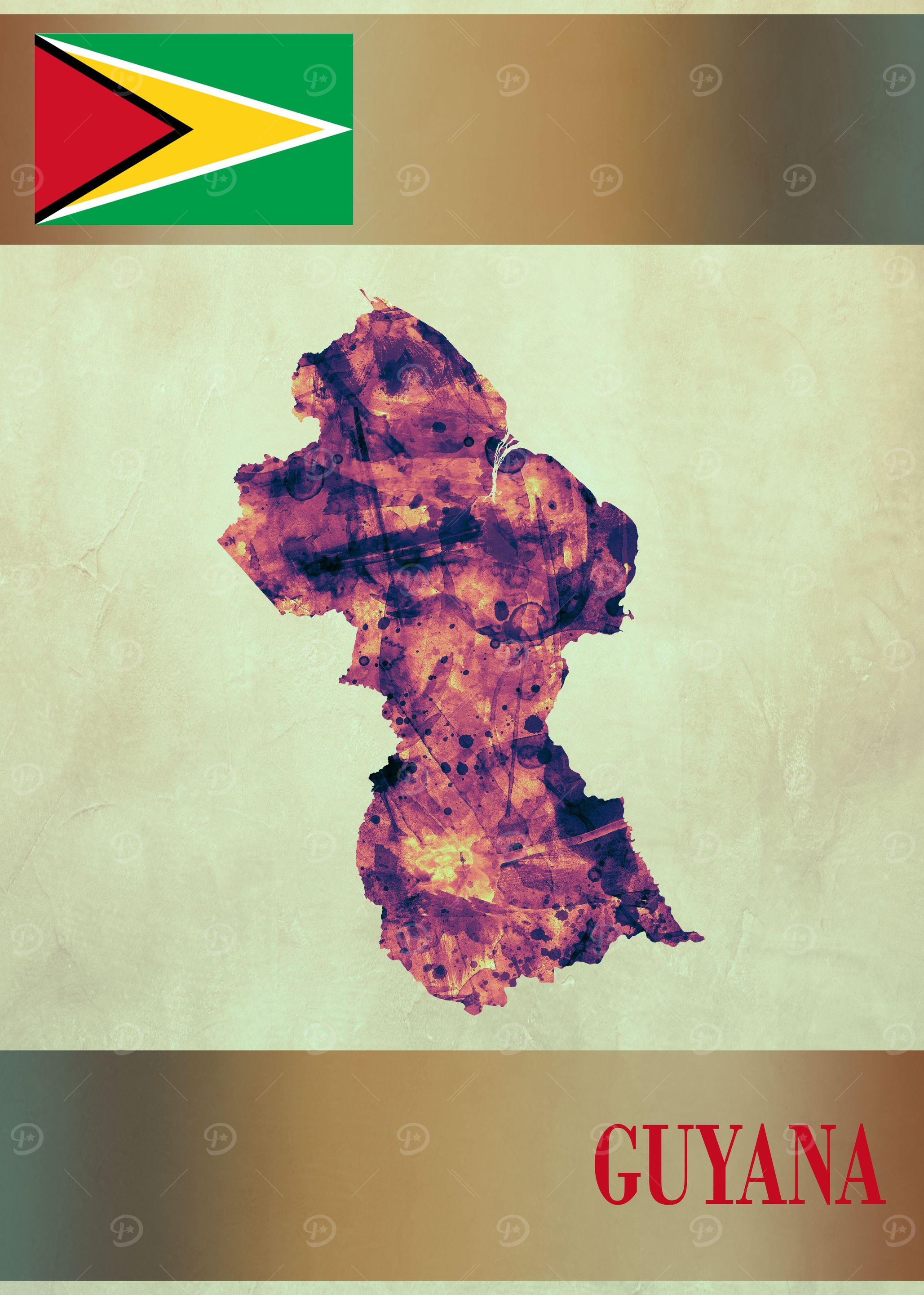 Guyana Map with Flag