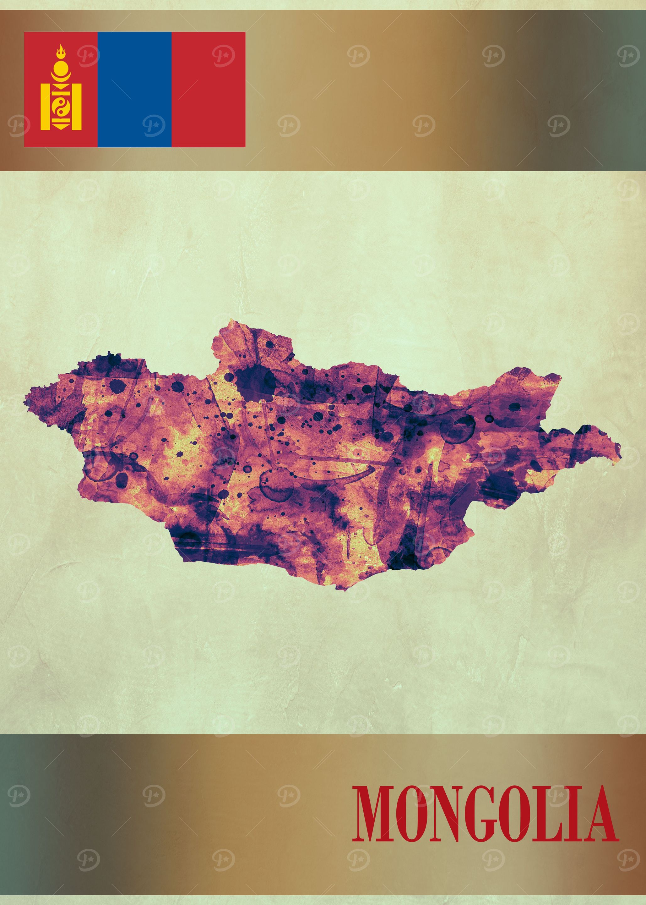 Mongolia Map with Flag