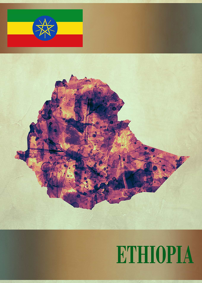Ethiopia Map with Flag