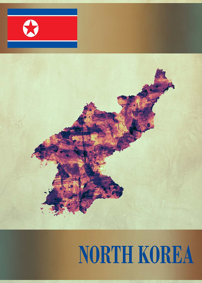 North Korea Map with Flag