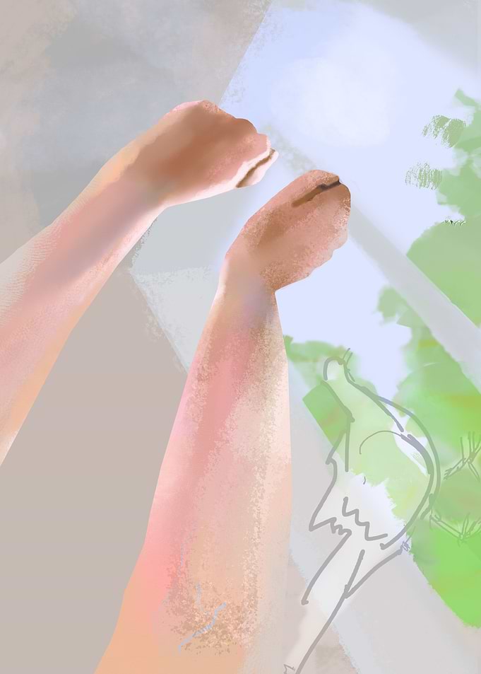 Hands in morning light