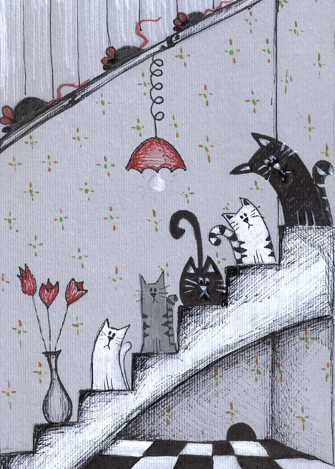 Cats on the stairs