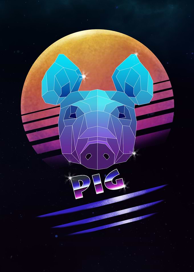 Retro Synthwave Pig