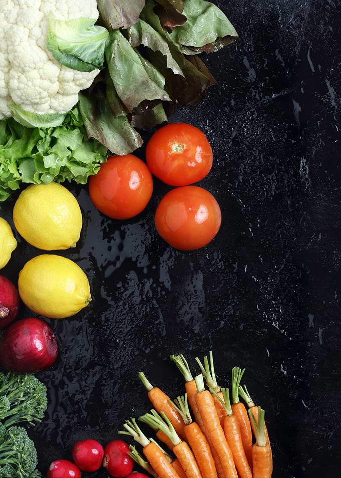 Veggies on black slate