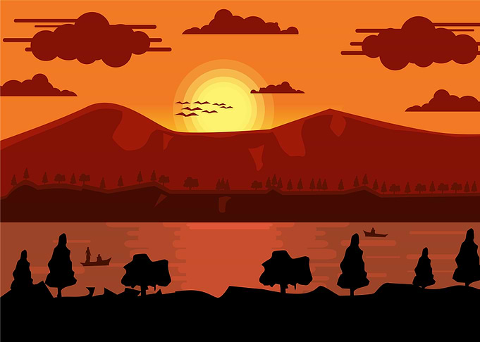 sunset in lake view