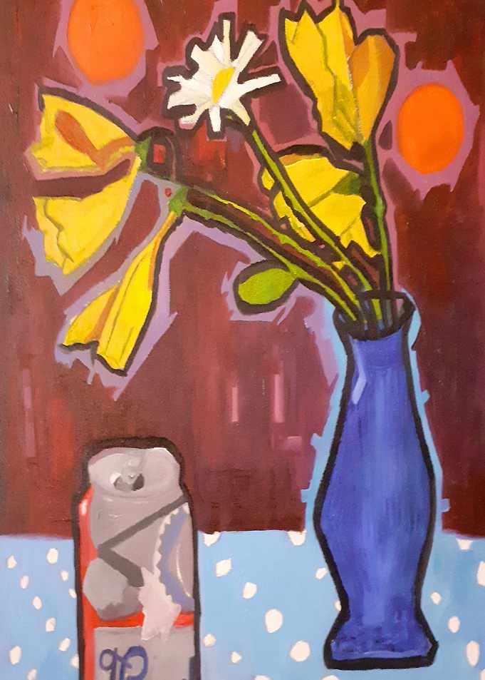 Flower vase and a beer