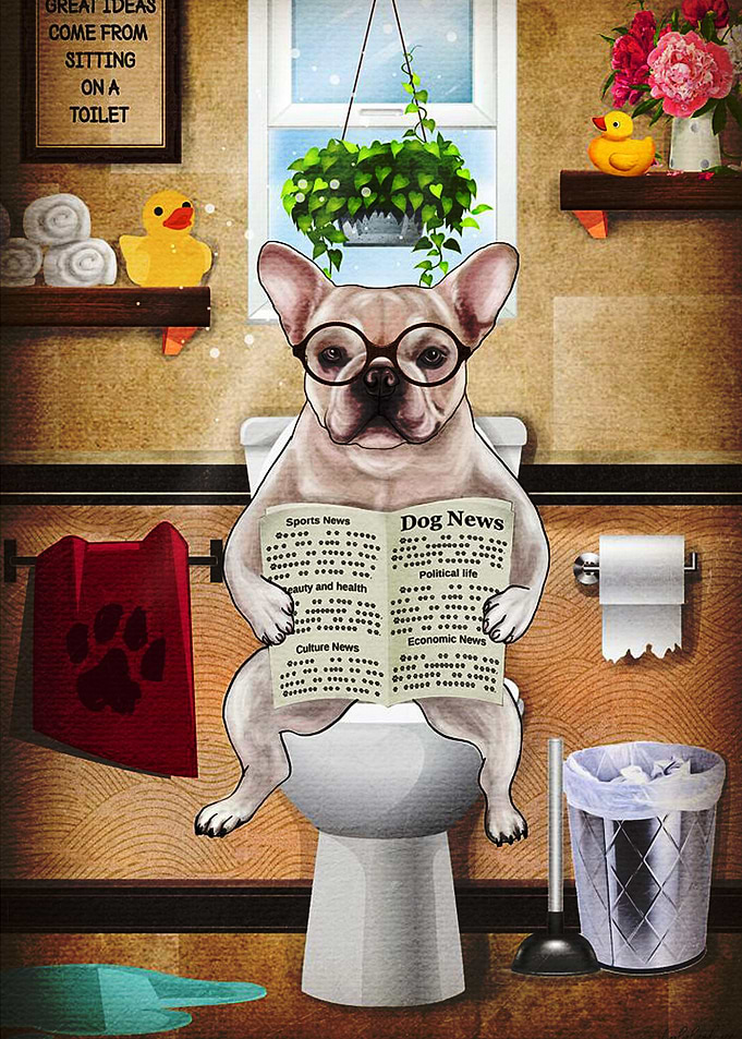 Frenchie Flush Toilet Art
