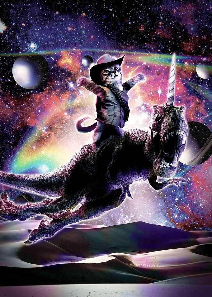 Galaxy Cat On Dinosaur
