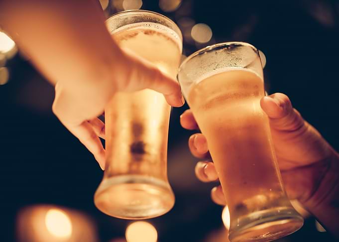 glass of beer bottoms up