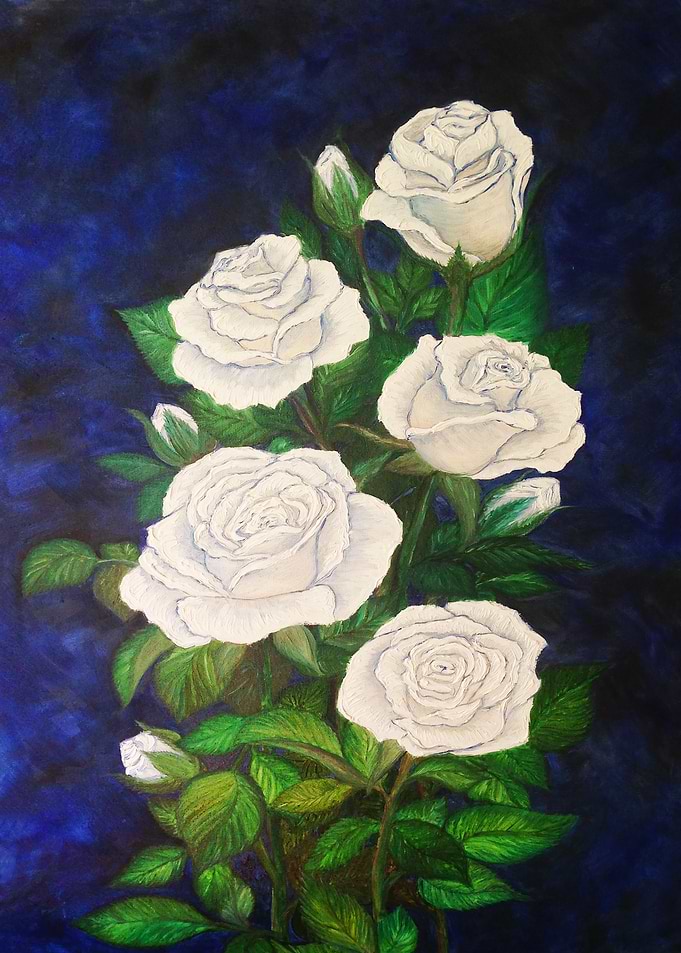 White Roses in Blue