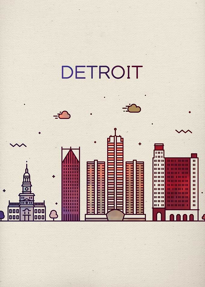 Detroit City Skyline Art