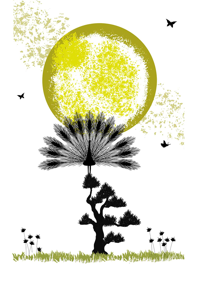 Peacock and Moon