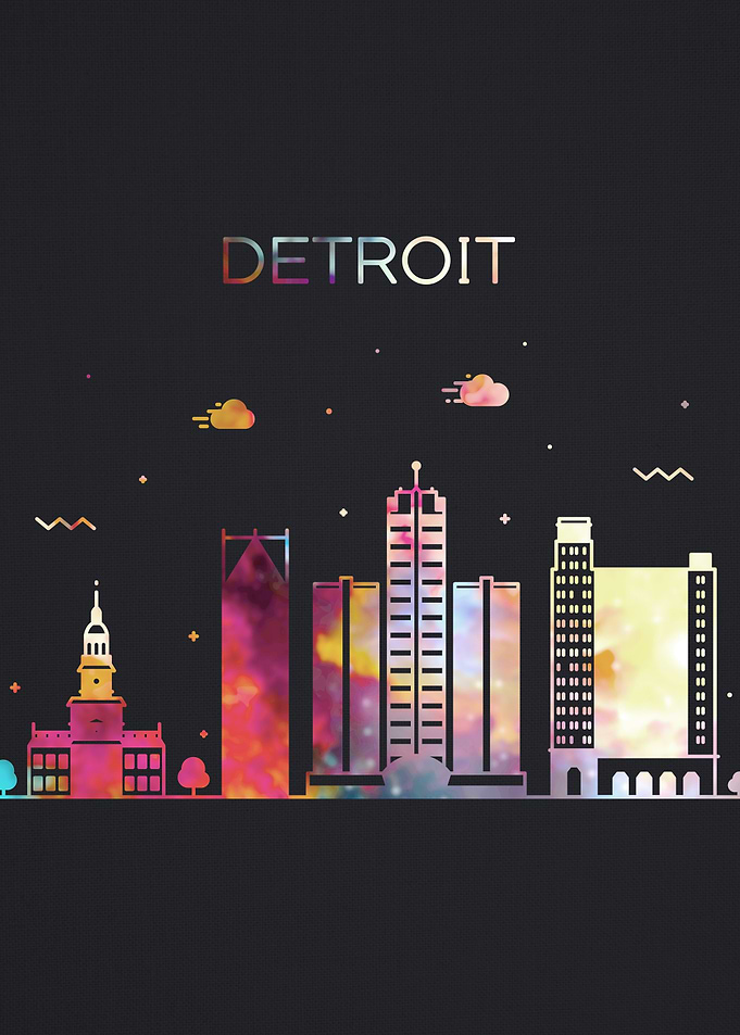 Detroit City Skyline Art