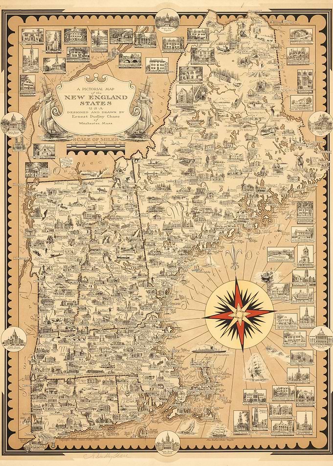 Vintage map of New England
