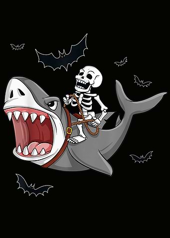 Skeleton Riding Shark Funn