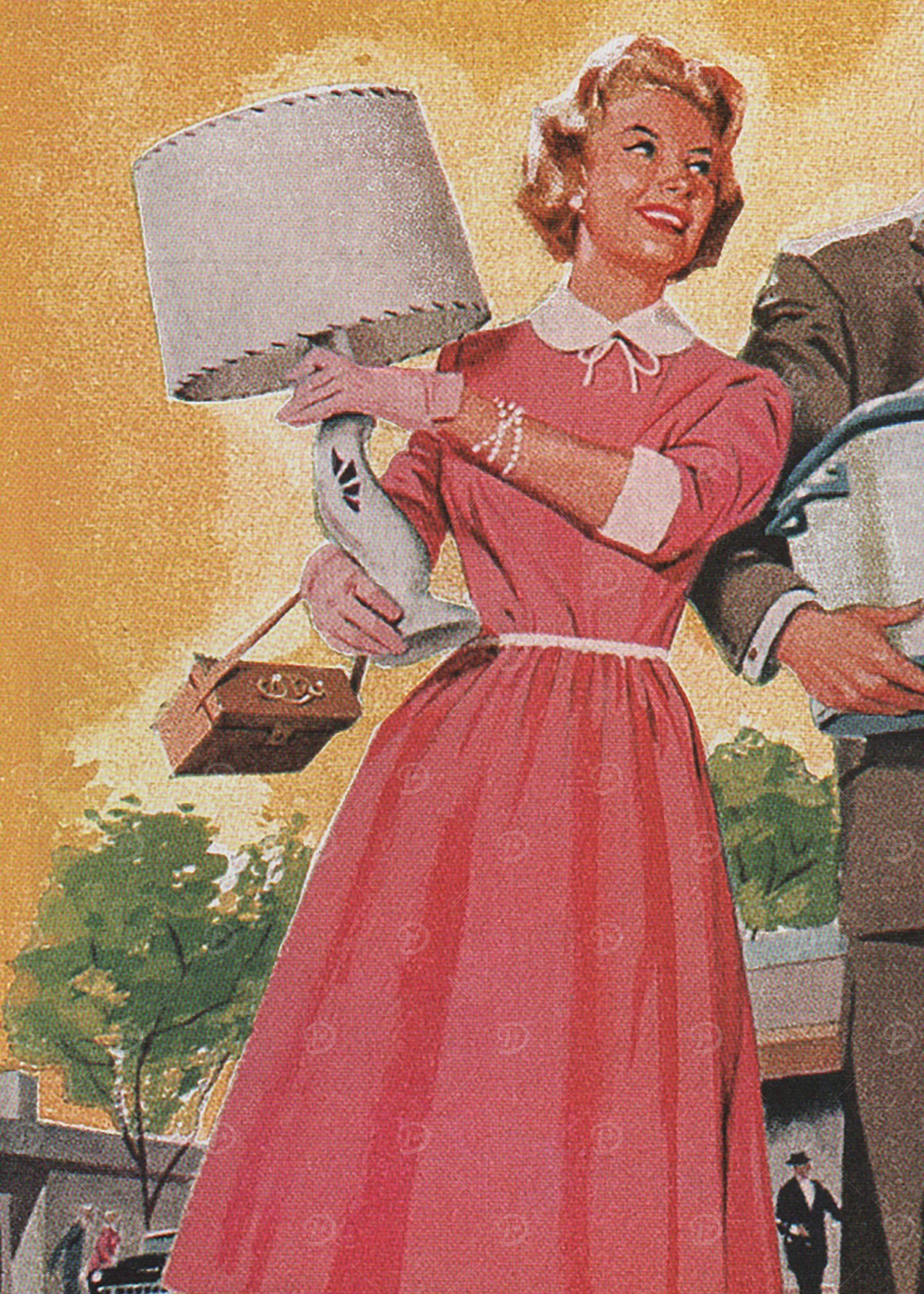 Vintage Lady with Lamp