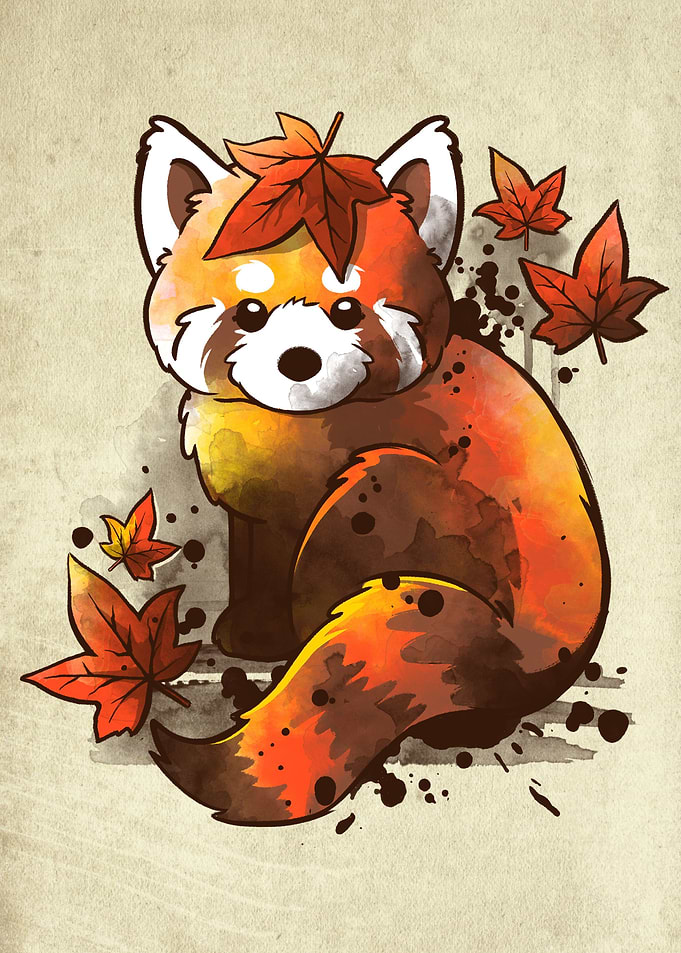 Red panda red leaves