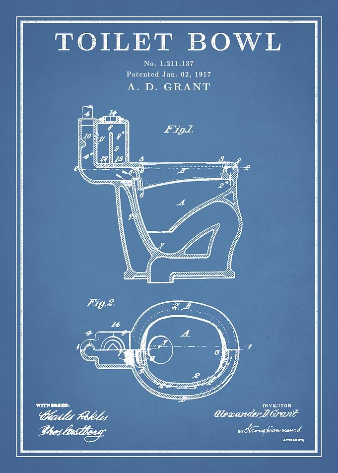 Toilet Bowl Patent Print