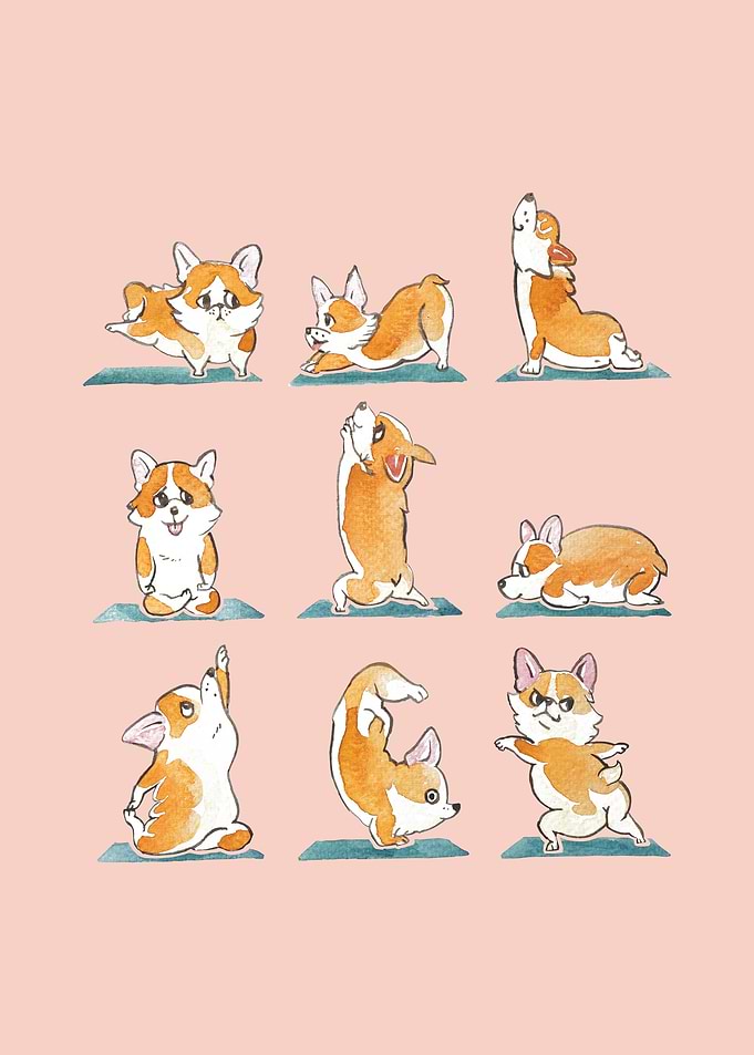 Corgi Yoga Watercolor