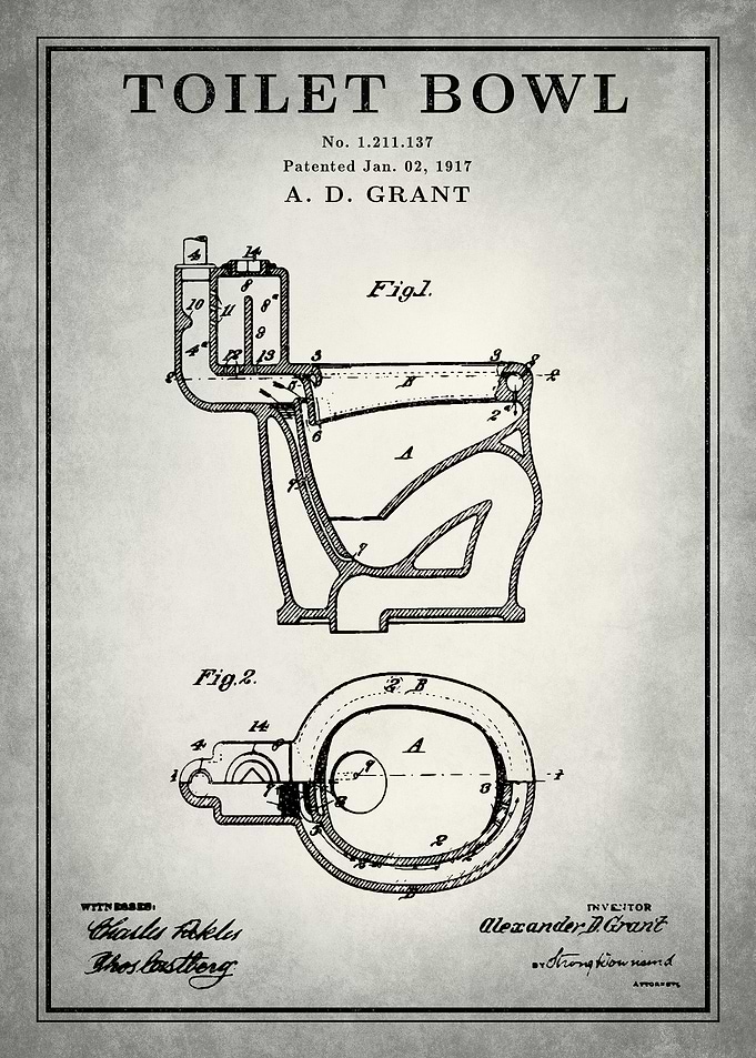 Toilet Bowl Patent Print