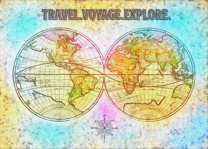 Gold blue old world map