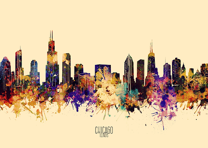 chicago skyline yellow