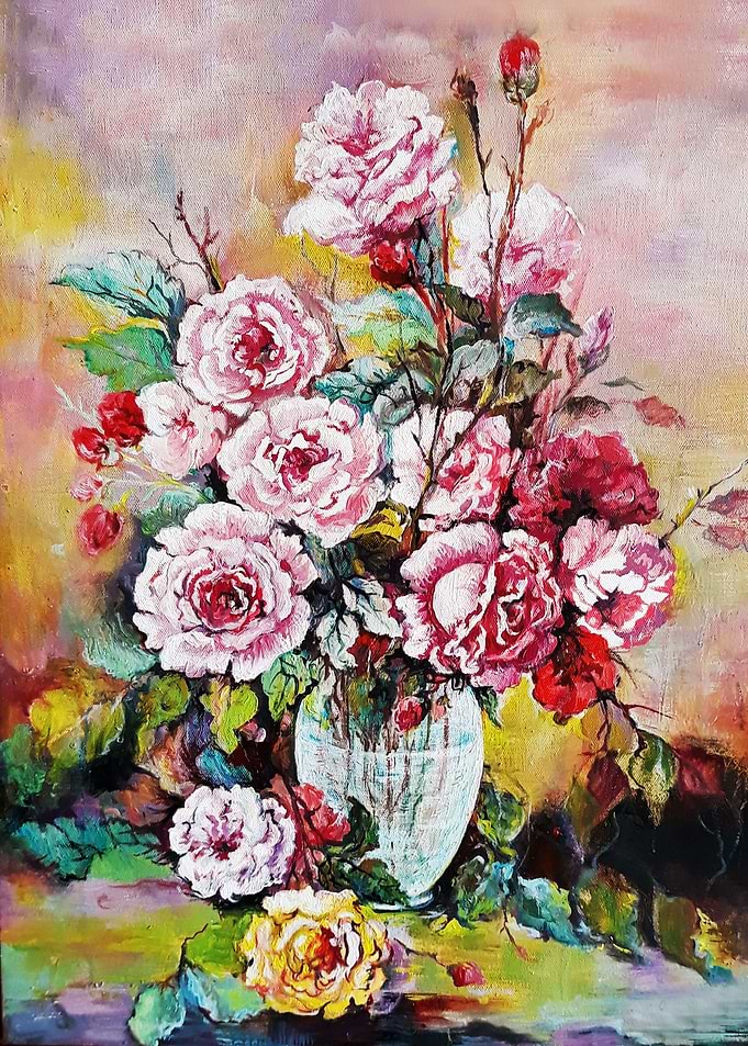 VIntage pink roses vase