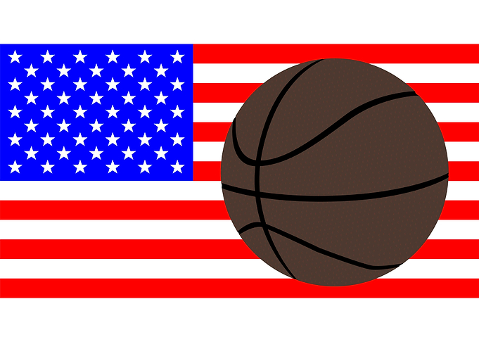 Basketball Over A USA Flag