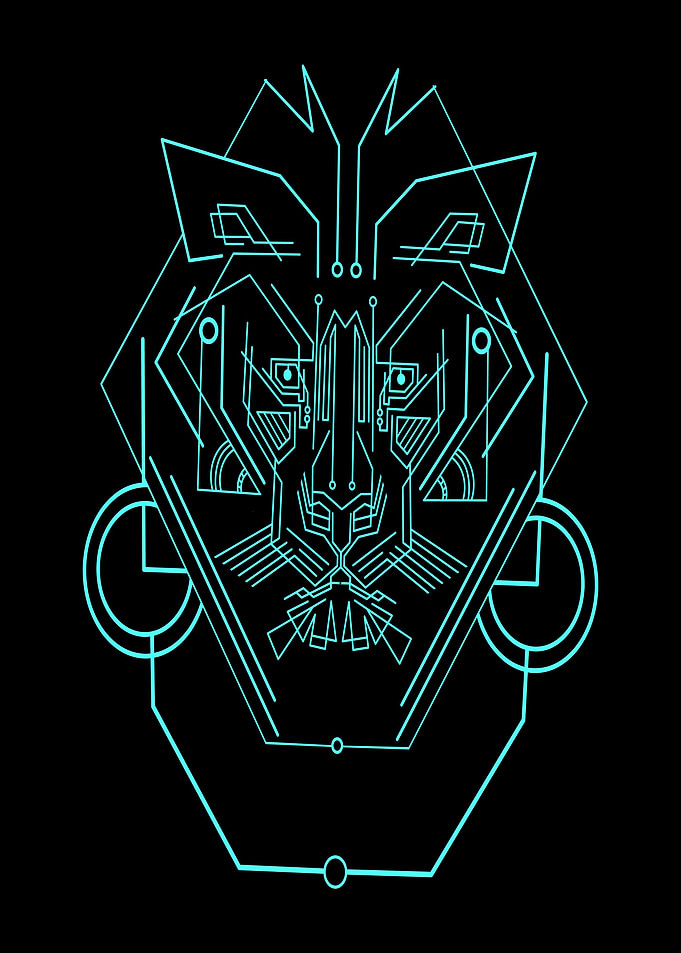 Lion head on glowing line