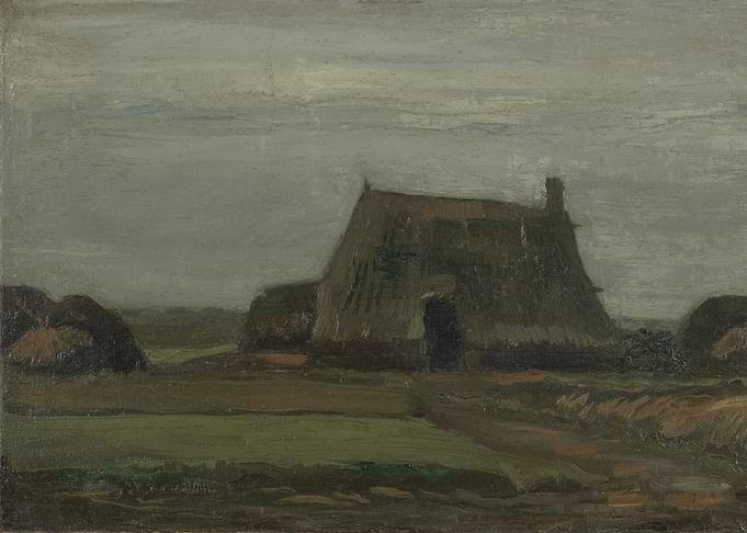 Boerderij met turfhopen