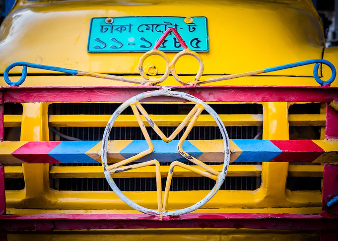 Old yellow big truck front