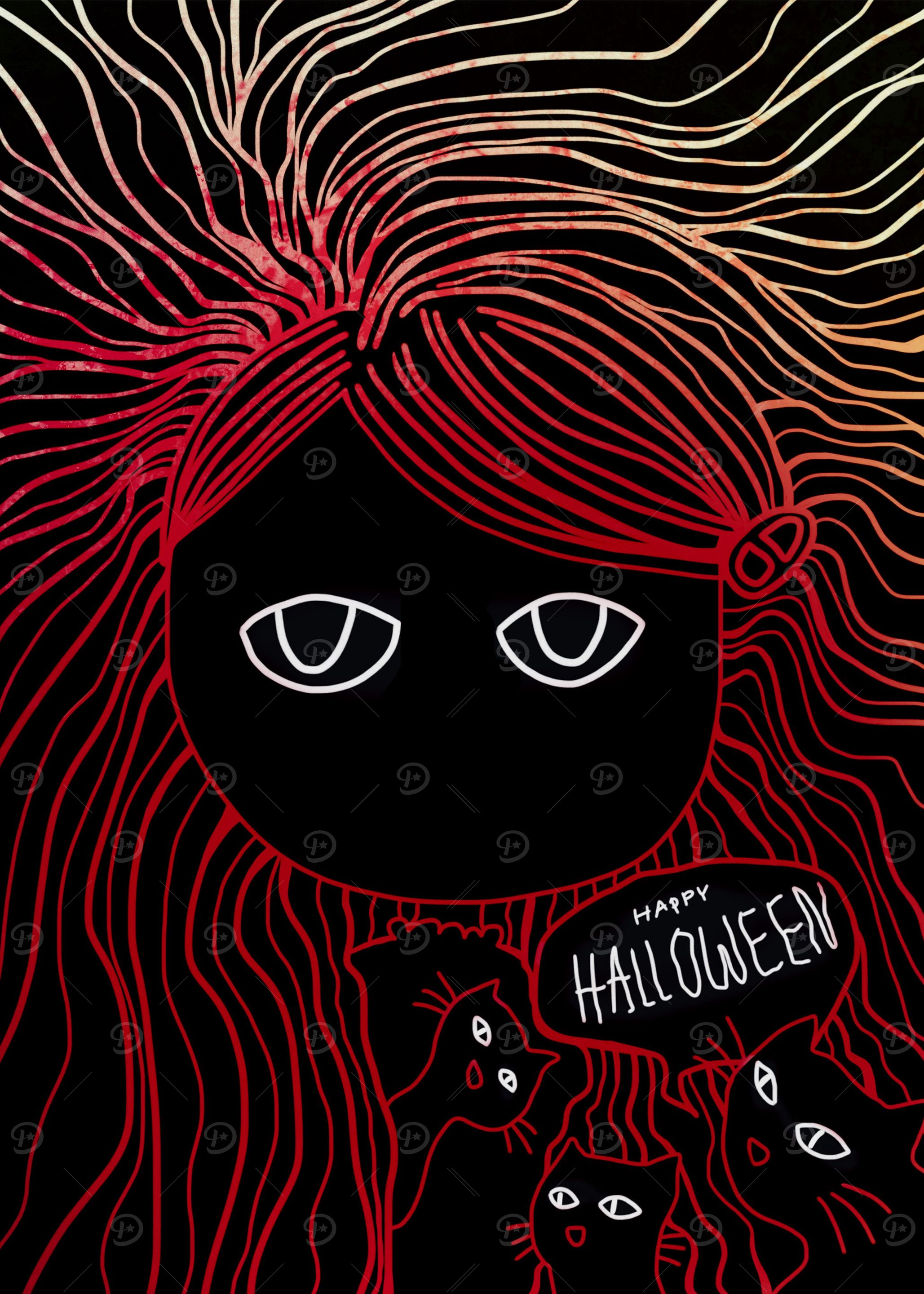 Halloween witch and cats