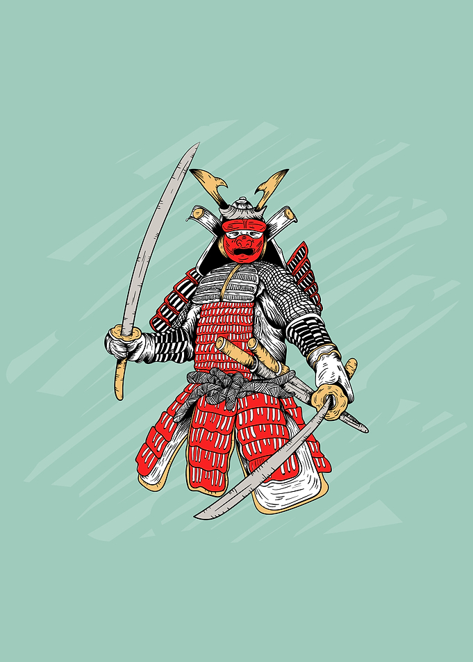 Red Samurai with Katanas