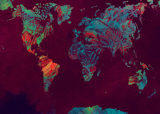 world map blue red