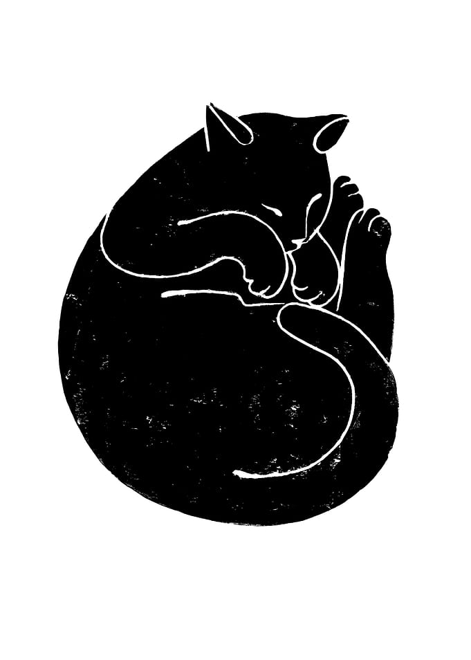 Sleeping Cat Linocut