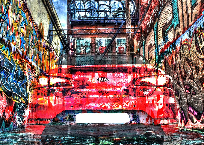 Red car and graffiti