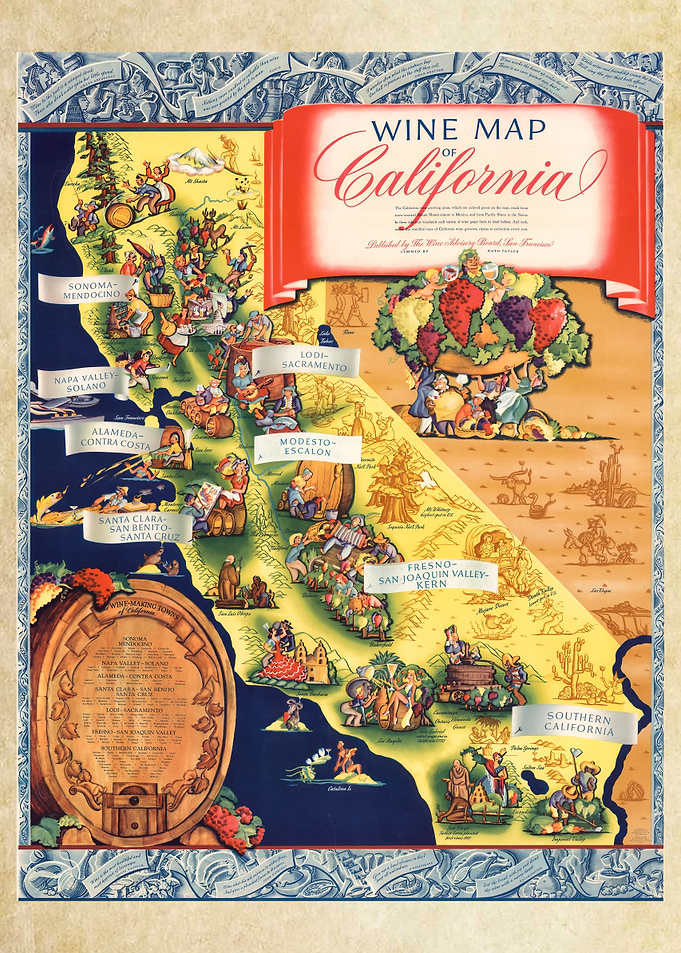 Old map Wine of California