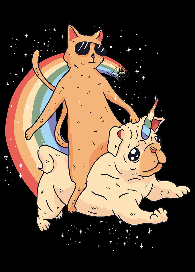 Cat Loves Unicorn Pug