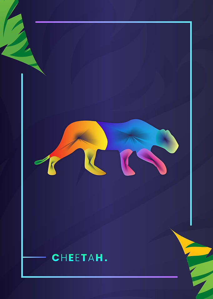 Cheetah Colorful Line Art