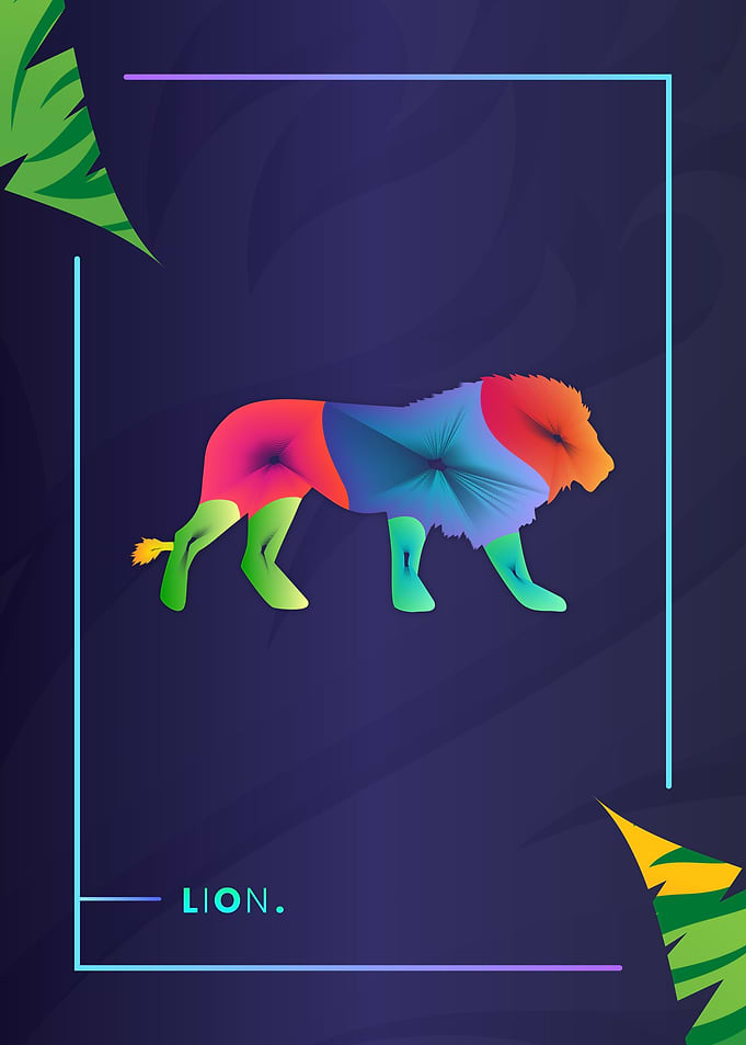 Lion Colorful Line Art